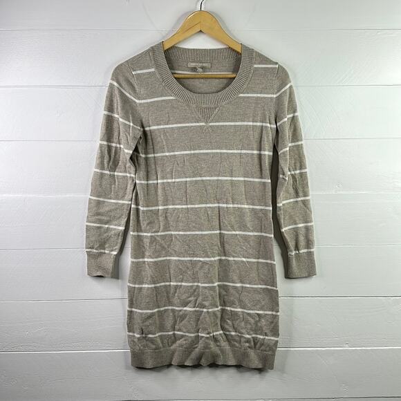 BANANA REPUBLIC‎ Oatmeal White Striped Crew Neck Sweater Dress Long Sleeve Sz XS - Picture 1 of 9